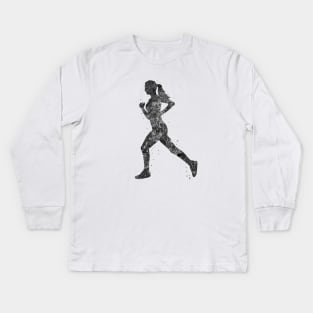 Runner girl black and white Kids Long Sleeve T-Shirt